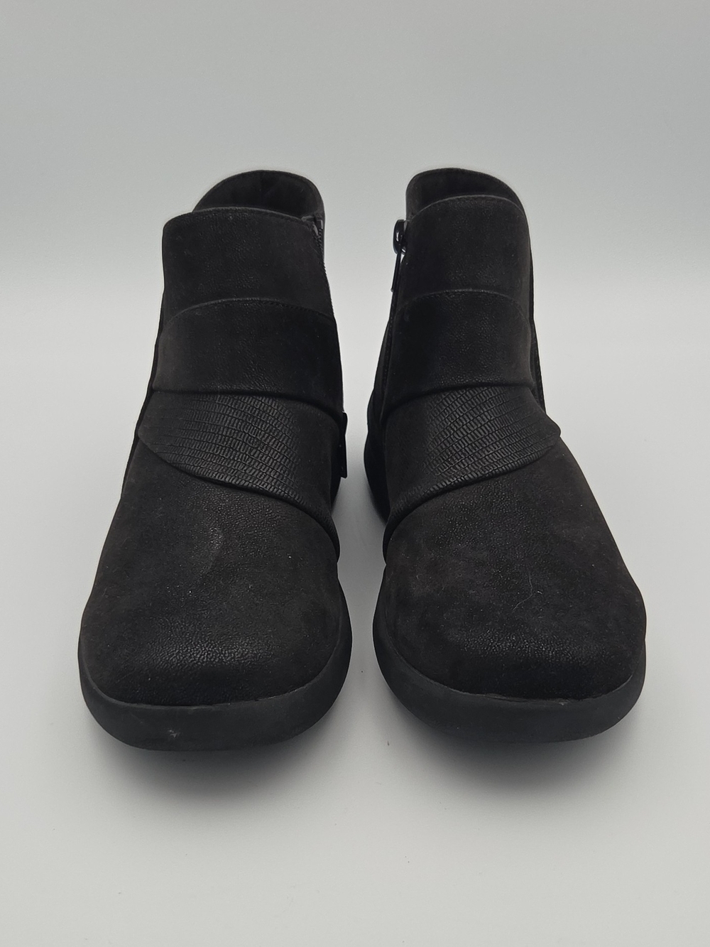 Cloudsteppers by Clarks Black Suede Ankle Booties with Wrap Accent Size 9